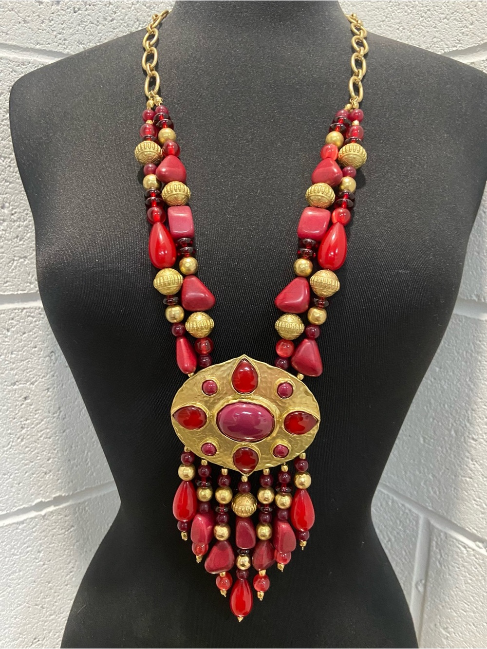 Chico's Gold-Tone Necklace with Red Beads and earrings 35 years BOLD collection